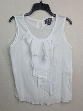 Pat Rego White Sleeveless Ruffle Front Blouse